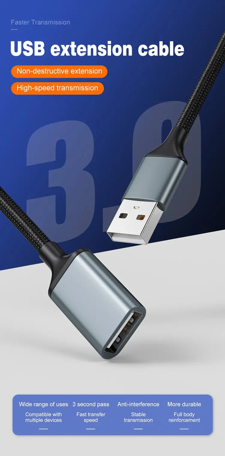 USB Extension Cable 1M 2M 3 Meters Male To Female Computer 2.0USB Flash Drive Mouse Keyboard Braided Data Connection Cable